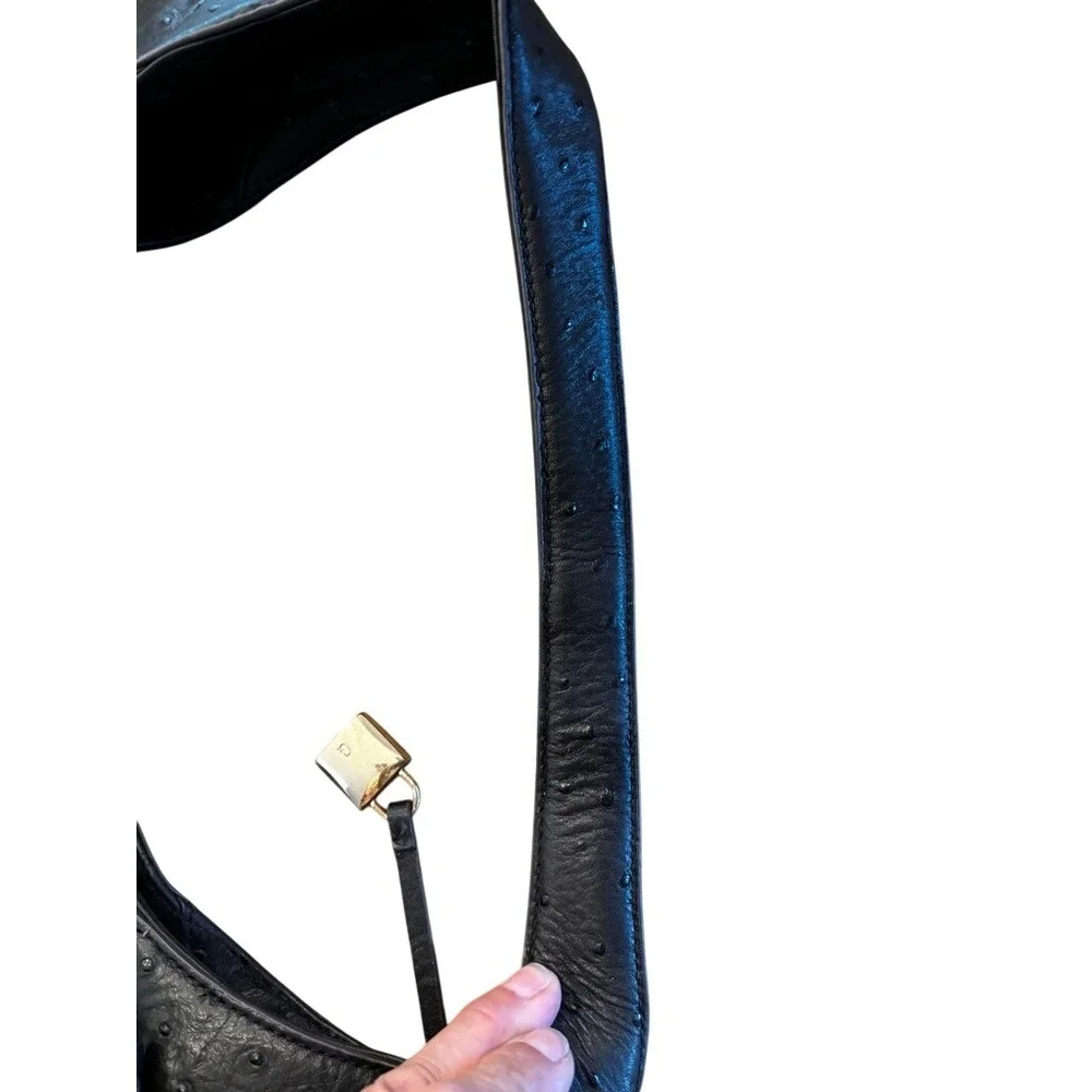 GILI Got It Love It Hobo Bag Large Black Ostrich Embossed Leather Tassel Charm